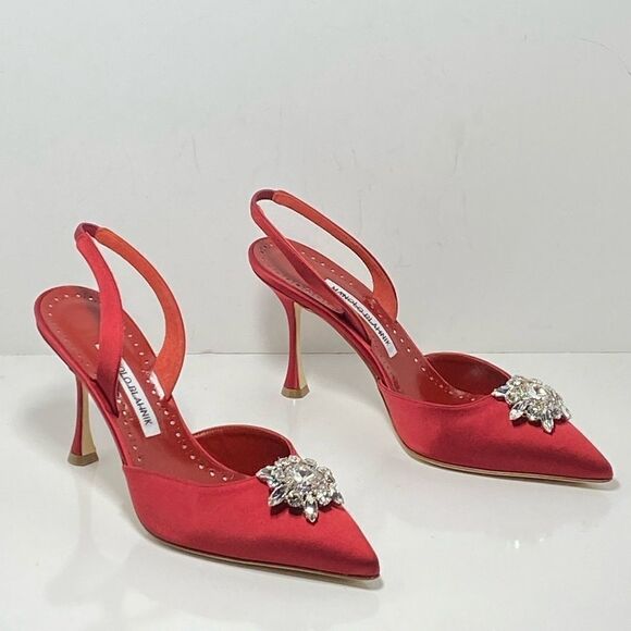 Manolo Blahnik Cassinasli Satin Jewel Buckle Slingback Pumps size 39 - Picture 4 of 12